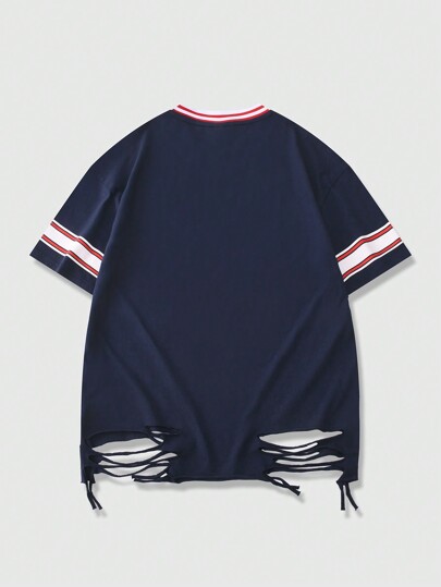 Prep Camiseta con estampado de diamantes en algodón desgastada y aleatoria para hombre