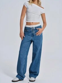 EURMUSE WOMEN WIDE LEG LOW WAIST JEANS - Medium Wash - View 3