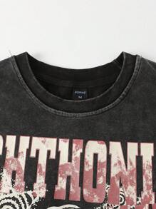 ROMWE MEN Anime 男式水洗宽松短款背心 - 黑色 - 查看 3