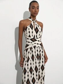 Aveloria Modichic Elegant Vintage Neckline Fitted Waist Sleeveless Dress For Women - Multicolor - View 3