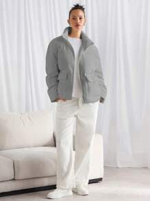 Manfinity VCAY Men's Long Sleeve Loose Fit Stand Collar Padded Coat, Casual For Daily Wear, Winter - Grey - View 3
