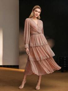 MOTF Soiréza 纹理扭纹前襟鸡尾酒会礼服 - 藕粉色 - 查看 4