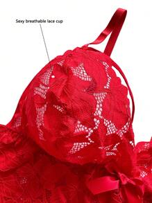 SHEIN 2 件大码性感女士蕾丝内衣套装 - 紅色 - 查看 6
