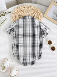 SHEIN Baby Jungen bunte karierte Kragen Kurzarm Lässig Bodysuit - Verschiedenfarbig - Übersicht 2