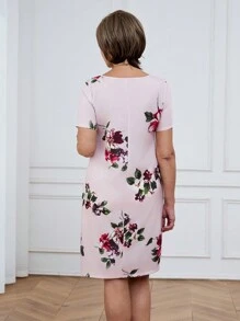 Miaspire Women's Round Neck Short Sleeve All-Over Floral Print Casual Short Dress,Birthday Dresses For Women,Summer Outfits, Floral Dress - Pink - View 2