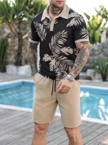 Manfinity RSRT Men's Front Button Short Sleeve Printed Casual Top And Pants Set - Multicolor - View 6