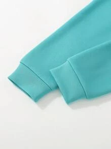 SHEIN 2 件装年轻男孩可爱休闲黄色刺绣运动衫和黑色裤子舒适服装，春季 - 薄荷綠 - 查看 5