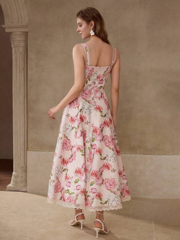 FLORAL PRINT DRAWSTRING BUST DRESS