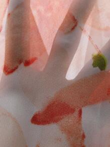 Aveloria Rosie 法式优雅花卉印花雪纺荷叶边领裹腰长袖衬衫，适合婚礼、宴会、度假、情人节 - 橘色 - 查看 5