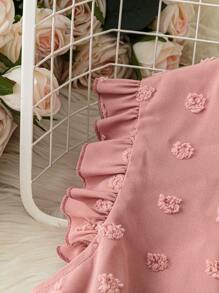 SHEIN LUNE Women's Vacation Casual Solid Color Swiss Dot Patchwork Ruffle Trim Sleeveless Blouse - Pink - View 3