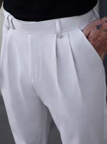 Manfinity Bizformal Calça Casual Masculina de Cor Sólida, Moda Minimalista para Uso Diário