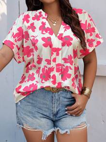 SHEIN Clasi Áo cánh ngắn tay cổ chữ V phong cách Boho cỡ lớn cho kỳ nghỉ hè - Nhiều màu - Xem 4