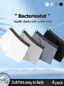 4pcs/Set Men's Simple Striped & Letter Print Boxer Briefs - Multicolor - View 2