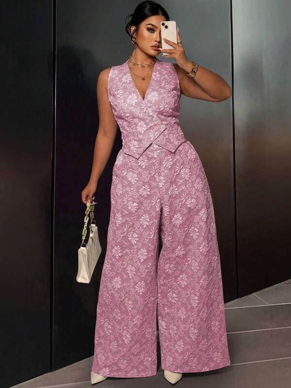SHEIN Unity Plus Size Suit Set, Vest And Pants, Minimalist, Casual And Fashionable For Everyday Wear Graduation,Back To School,Teacher Outfits For Women