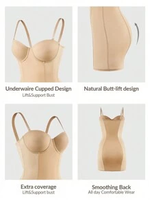 SHEIN Shape Vestido moldeador con sujetador con aros y forma de licra - Modelador corporal que levanta el busto y glúteos y controla el abdomen, la cintura y los muslos
