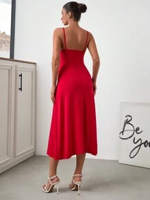 SHEIN Cottnline Leather Tie Detailed Jacket And Pants Set - Red - View 2