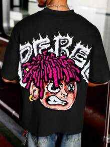 Manfinity Roghcode Men Black Summer Streetwear City Break Oversized Punk Style Baseball T-Shirt,INS-Style Color-Blocked Short-Sleeve Stand Collar Flame Graphic Design - White - View 1