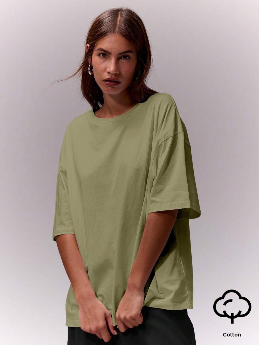 MUSERA Áo thun cổ tròn rộng rãi, mềm mại, unisex, phong cách thường ngày, thích hợp mặc ở sân bay, mùa thu, trở lại trường học, mùa thu thanh lịch, mùa xuân, mùa hè, ngày lễ. - Màu xanh Ô liu - Xem 1