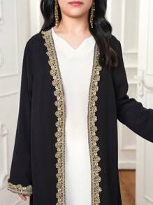 少女装饰花卉贴片前开长袖长袖衬衫