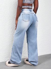 SHEIN Slayr Women's Distressed Straight Leg Washed Denim Jeans