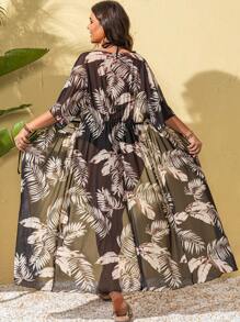 Swim Lushoire Kimono da donna taglie forti con stampa a foglie, per villeggiatura, casual, per estate e spiaggia