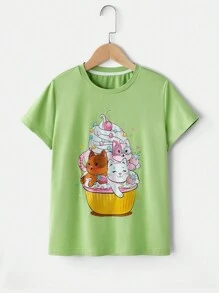 Tween 女童休闲卡通字母印花短袖 T 恤