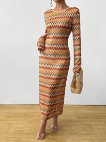 Breezaya Regenbogenmuster Häkel-Optik Maxikleid