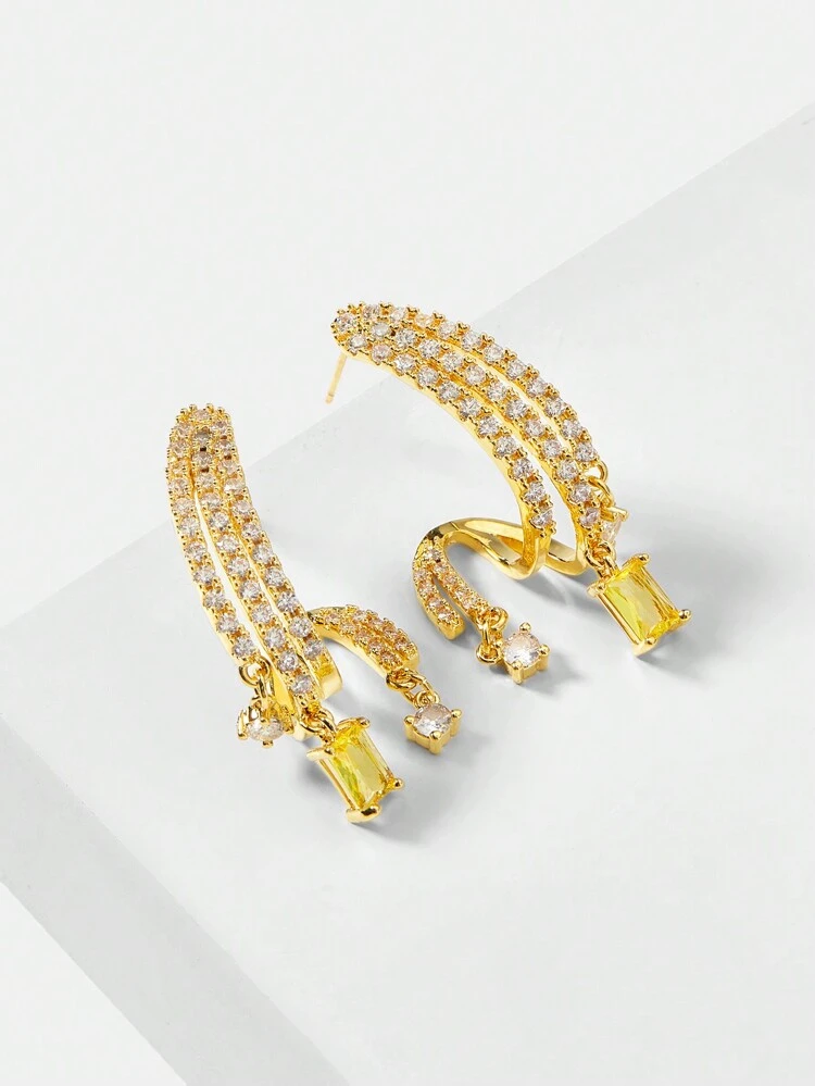 Boucles d'oreilles pendantes à la mode plaquées or 18 carats avec zircone