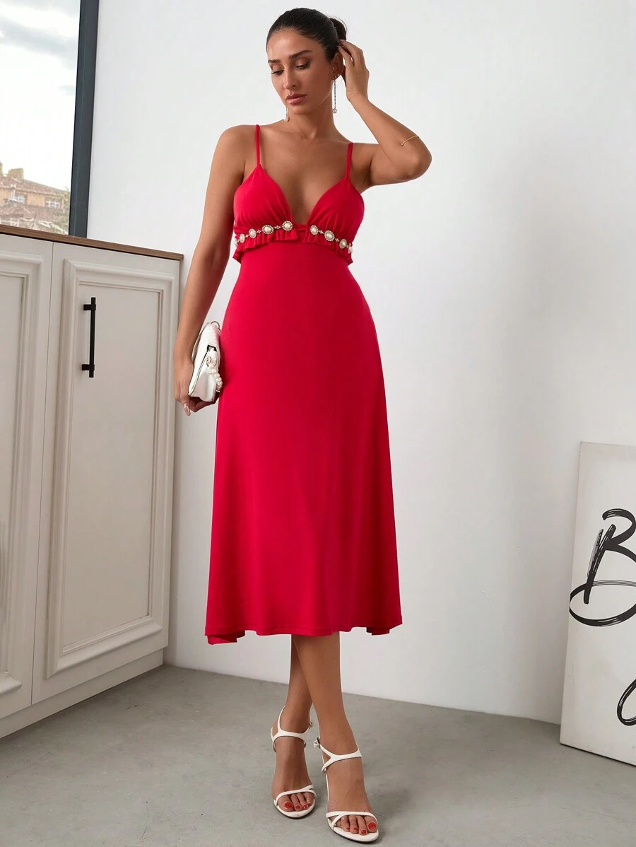 SHEIN Cottnline Leather Tie Detailed Jacket And Pants Set - Red - View 1