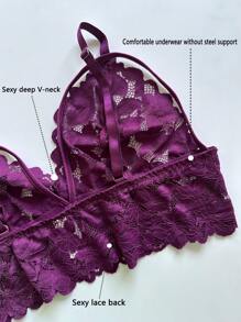 SHEIN 2pcs Set Sexy Plus Size Women Lace Lingerie Set - Purple - View 6