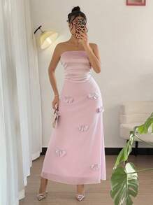 Rafferiza Váy không tay thường ngày cho nữ có nơ trang trí và khóa kéo phía sau - Màu Hồng baby - Xem 6