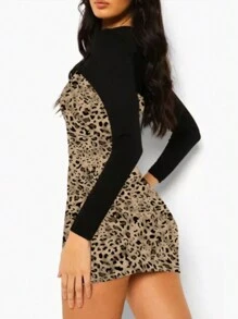 SHEIN Essnce Vestido corto ajustado con estampado de leopardo para mujer, para primavera y otoño - Multicolor - Ver 3