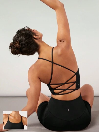 GLOWMODE FeatherFit™ Crisscross Back Loneline Sports Bra Tank Top Light Support Low Impact Yoga Daily Gym  Spring Summer