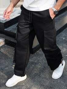 Manfinity Homme Plus Size Men's Solid Color Front Tie Pocket Casual Pants