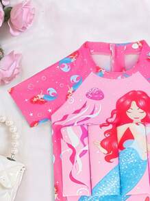 1pc Young Girl One-Piece Swimsuit (Printed Pattern) - Pink - View 6