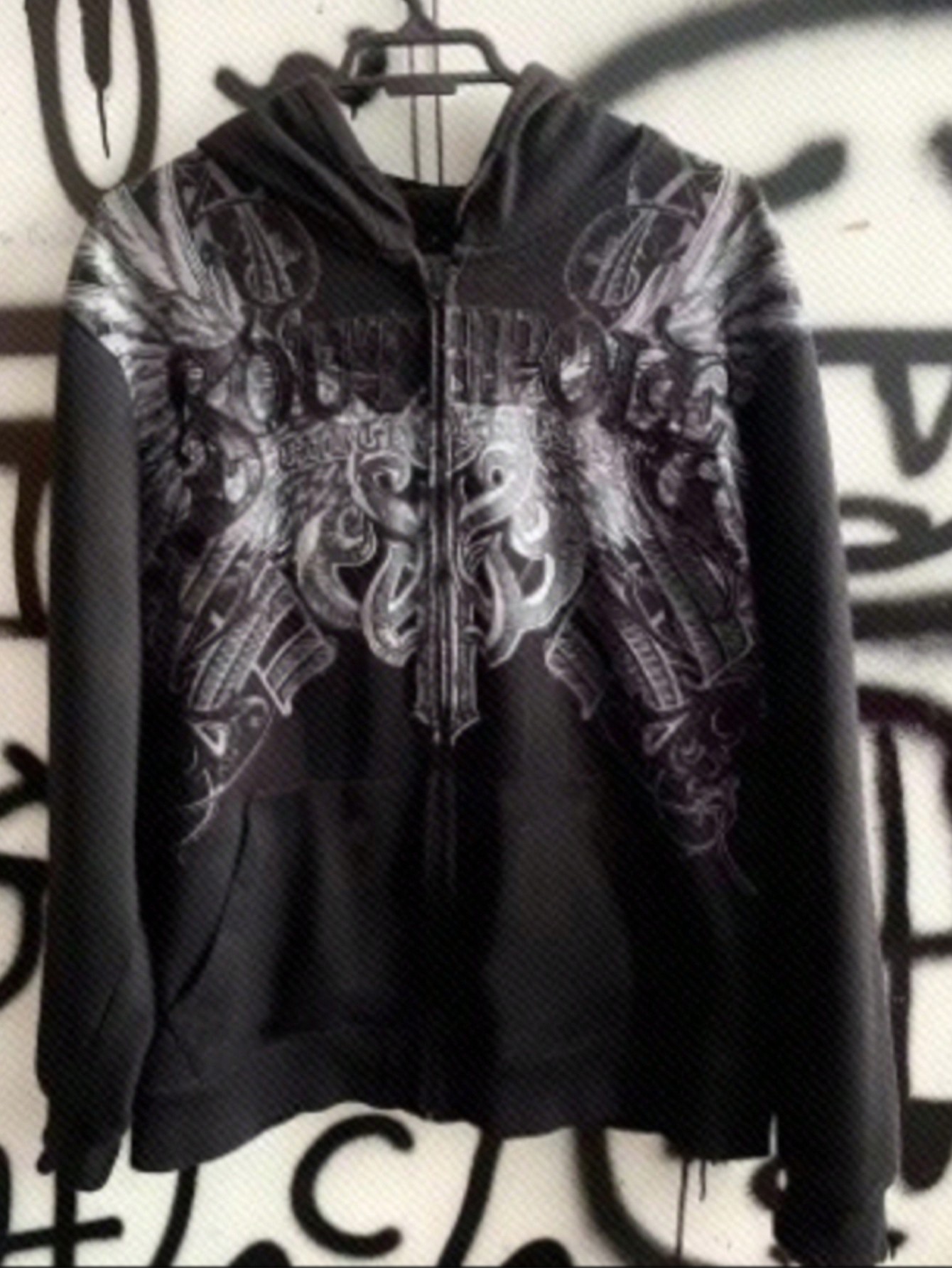 Manfinity Dauomo Men's Vintage Fashion Oversized Y2K Gothic Print Zipper Sweatshirt Sweatshirt, Spring Autumn