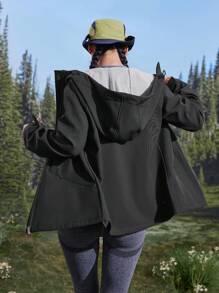 In My Nature Chaqueta con capucha con cordón de color liso para exteriores para mujeres