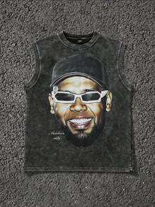 Manfinity EMRG Men's Letter & Figure Print Round Neck Casual Tank Top - Black - View 2