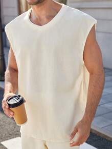 Manfinity Homme Completo casual da uomo composto da canotta girocollo tinta unita e pantaloncini in 2 pezzi - Bianco - Visualizzare 6