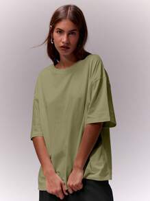 MUSERA Áo thun cổ tròn rộng rãi, mềm mại, unisex, phong cách thường ngày, thích hợp mặc ở sân bay, mùa thu, trở lại trường học, mùa thu thanh lịch, mùa xuân, mùa hè, ngày lễ. - Màu xanh Ô liu - Xem 6