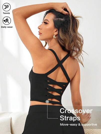 Easithlete Crisscross Back Sports Tank Going Out Top Workout Tank Tops Fitted Shirt