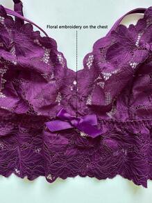 SHEIN 2pcs Set Sexy Plus Size Women Lace Lingerie Set - Purple - View 8