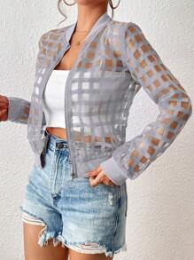 SHEIN LUNE Giacca casual e minimalista in rete trasparente a quadri