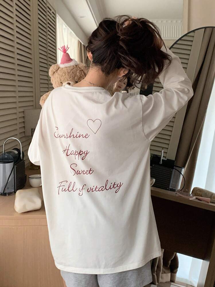Print Loose Comfortable Long Sleeve Women Home Wear Top Pajama