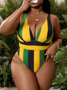 SHEIN Slayr CURVE 巴西狂欢节加大码渐变色连体泳衣，适合夏季海滩度假 - 彩色 - 查看 5