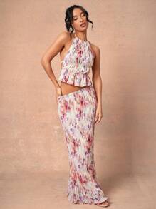 L'Amorae 夏季女士，女士，粉色和白色花卉印花褶皱露背上衣，女式上衣，露背，女式背心，短款女式上衣，夏季上衣，粉色上衣，白色上衣。适合约会之夜、音乐会、演出、派对、俱乐部、晚会、音乐节、度假 - 彩色 - 查看 4