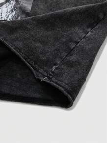 ROMWE MEN Street Life Áo hoodie nam in chữ và hình hoạt hình phong cách anime - màu đen - Xem 4