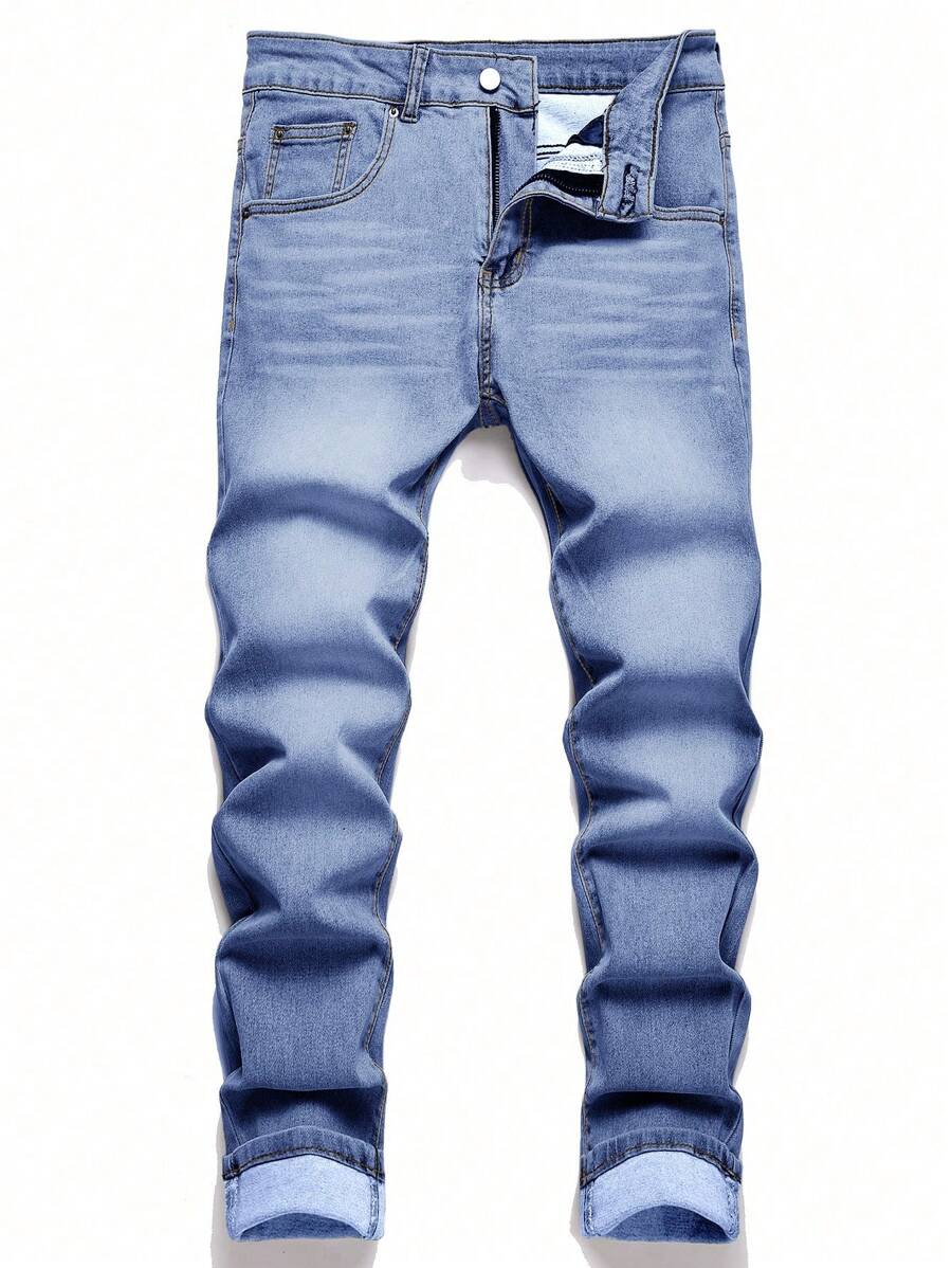 Manfinity Homme Quần denim thường ngày có túi cài nút phía trước dành cho nam - Rửa nhẹ - Xem 1
