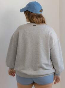 Aralina Sudadera de cuello redondo de manga larga con diseño gráfico de felpa gris talla grande Hamptons Tennis Curve