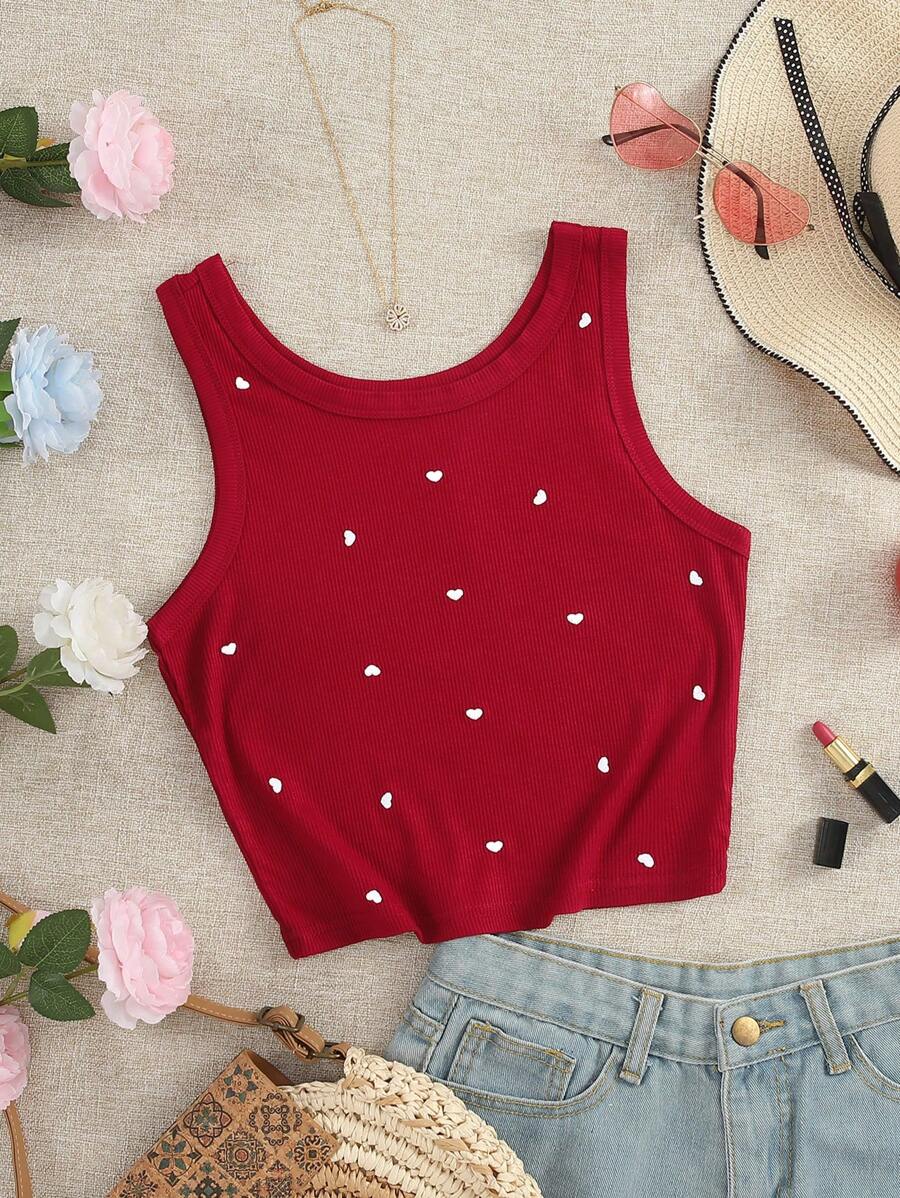 INAWLY 女士圆领心形刺绣休闲背心